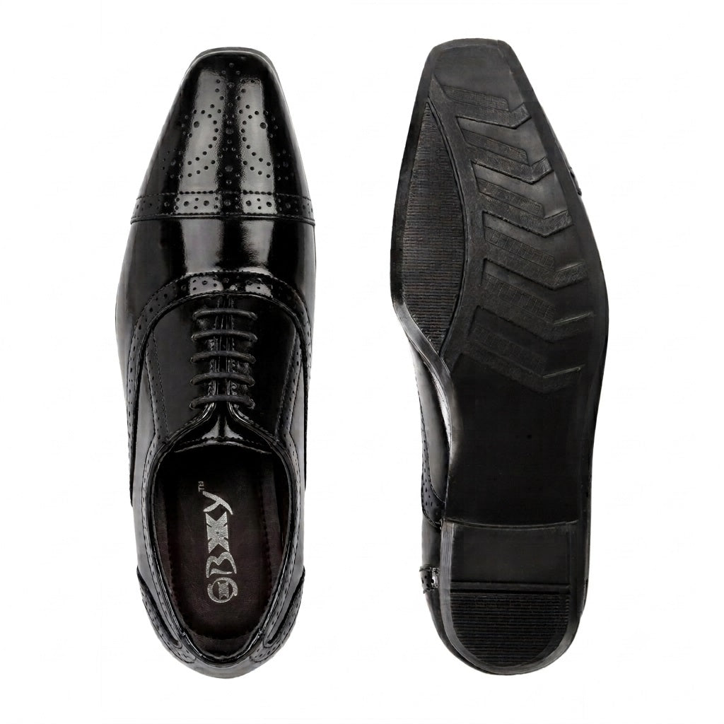 BAXXICO Mens Faux Vegan Leather Oxford Semi Brogue Formal Lace Up Shoes