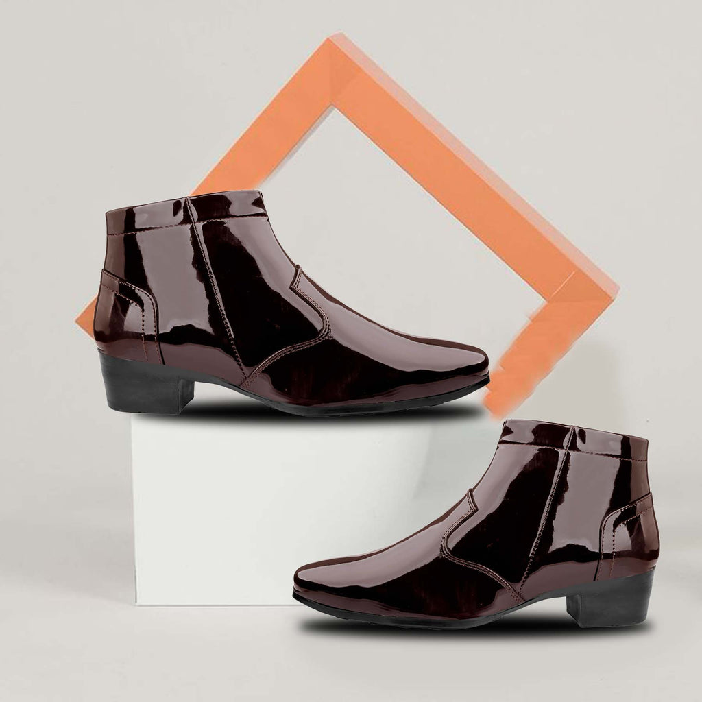Mens Premium Gloss Chelsea Boots 2 inch Built in Elevator Lift