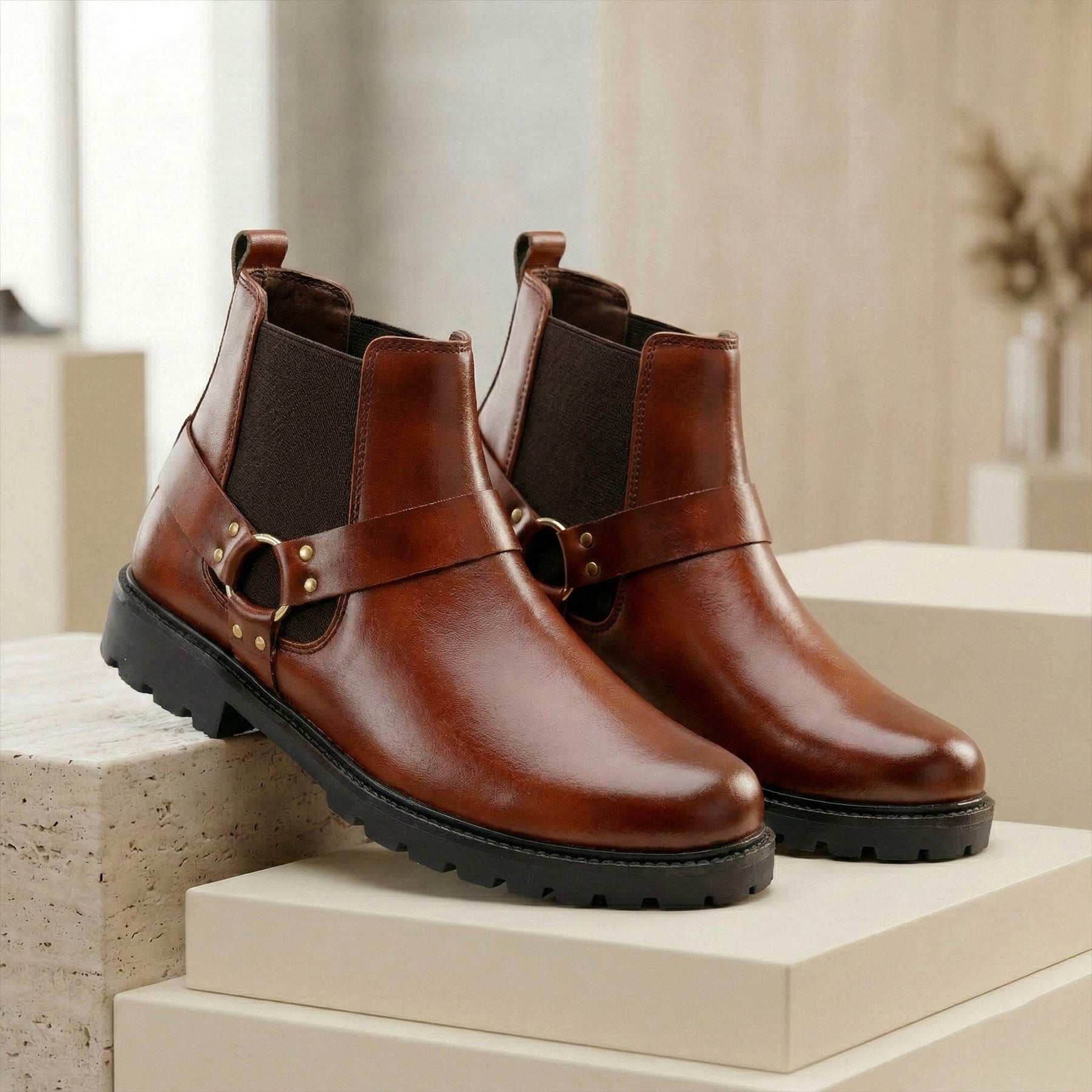 Baxxico Faux Vegan Leather Ultra Stylish Comfortable Slip on Chelsea Boots for Men