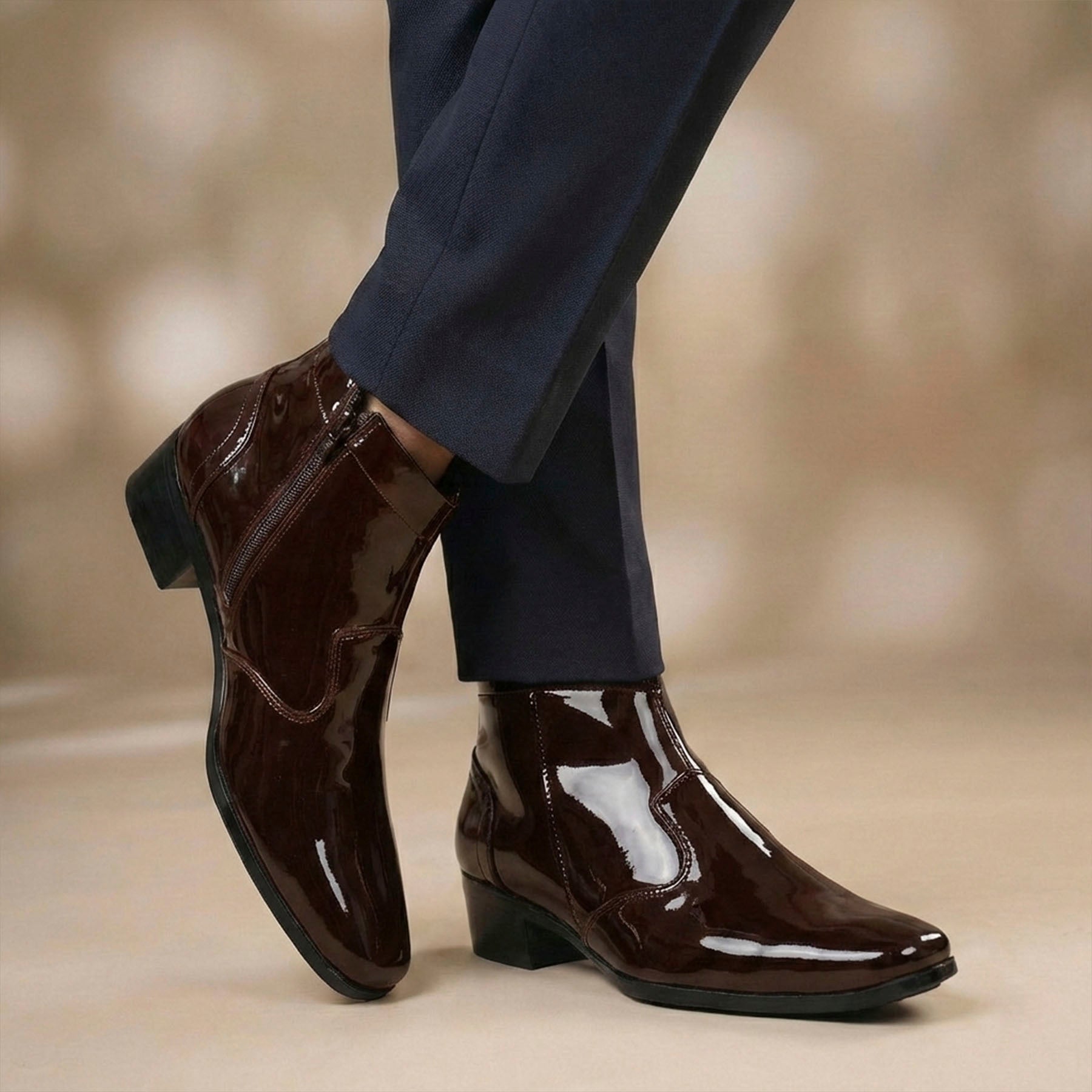 Mens Premium Gloss Chelsea Boots 2 inch Built in Elevator Lift