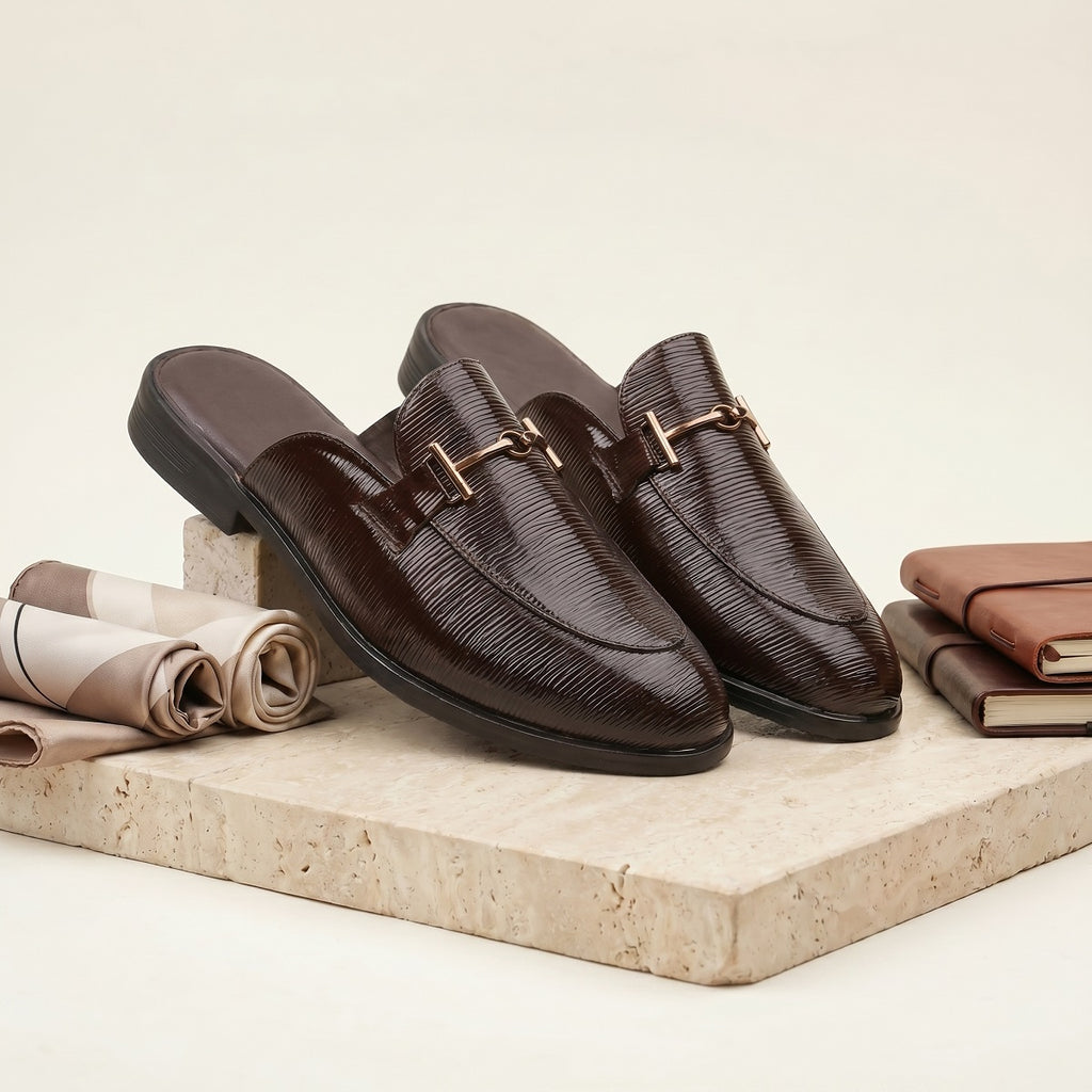 BAXXICO Mens Premium Textured Back Open Mule Loafers
