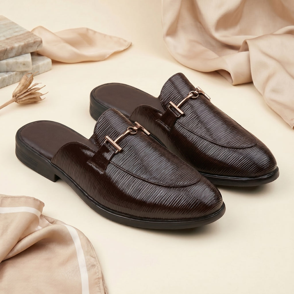 BAXXICO Mens Premium Textured Back Open Mule Loafers