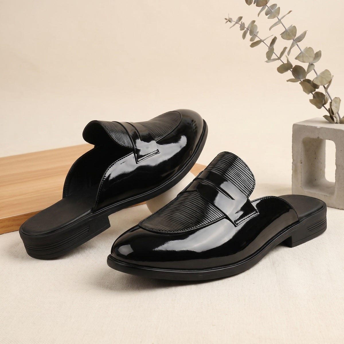 BAXXICO Luxury Patent Slip On Mule for Men