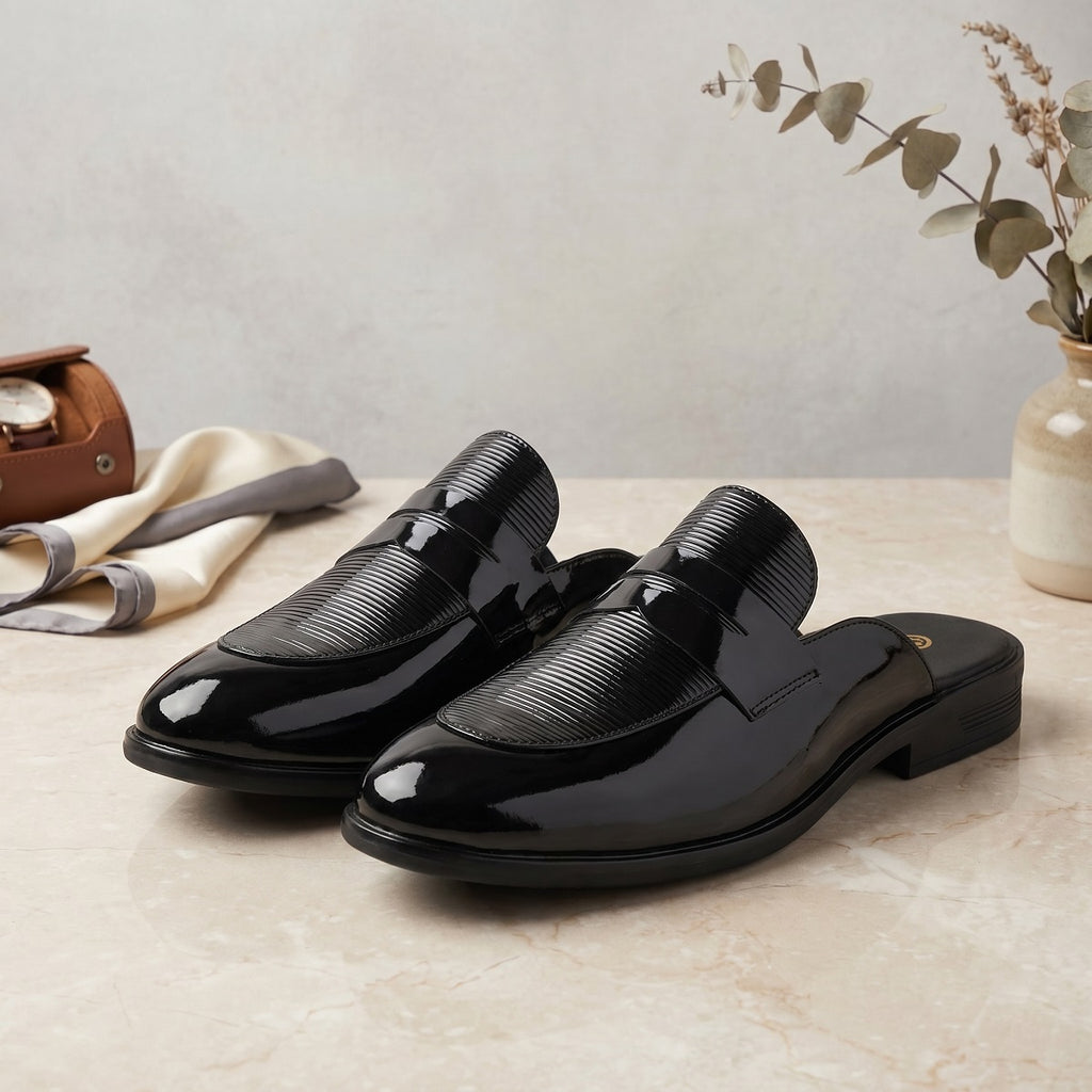BAXXICO Luxury Patent Slip On Mule for Men