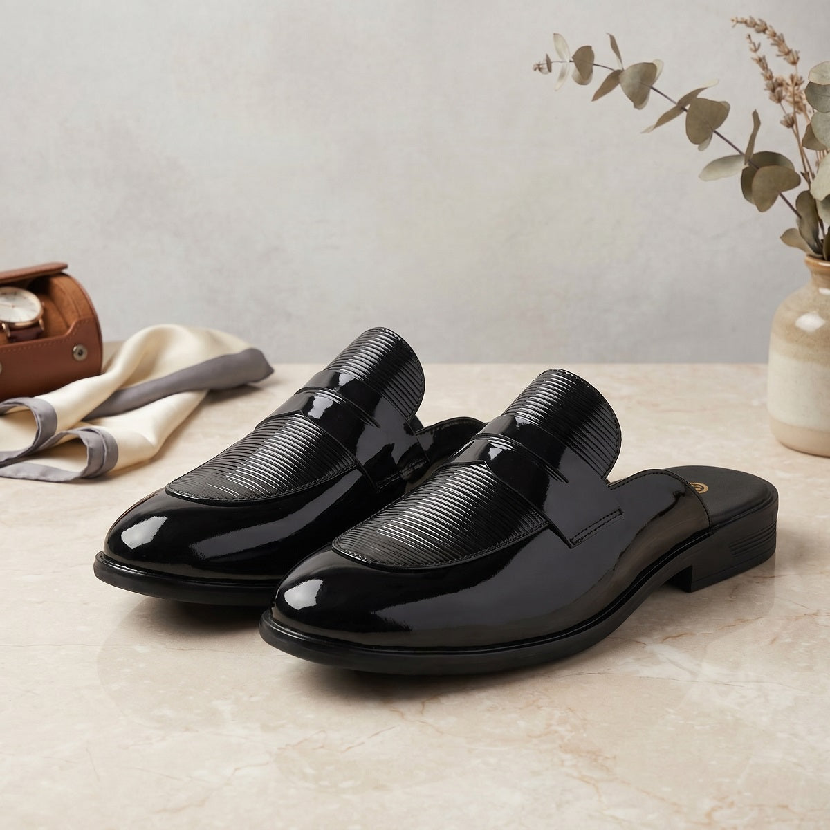 BAXXICO Luxury Patent Slip On Mule for Men