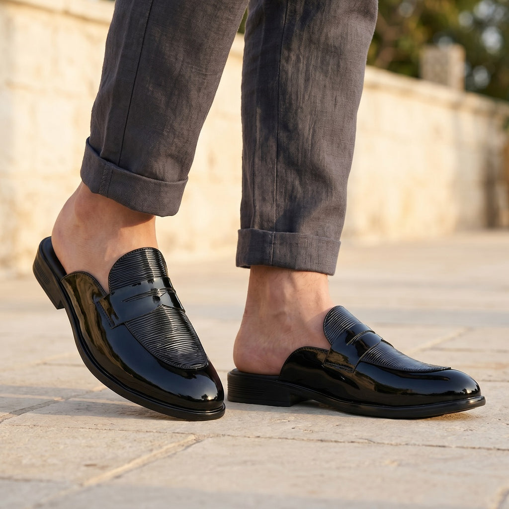 BAXXICO Luxury Patent Slip On Mule for Men