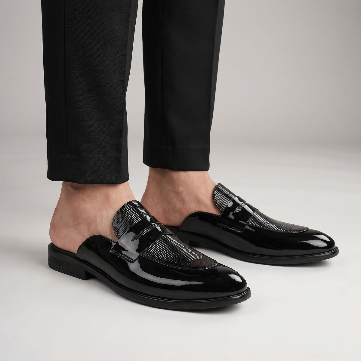 BAXXICO Luxury Patent Slip On Mule for Men
