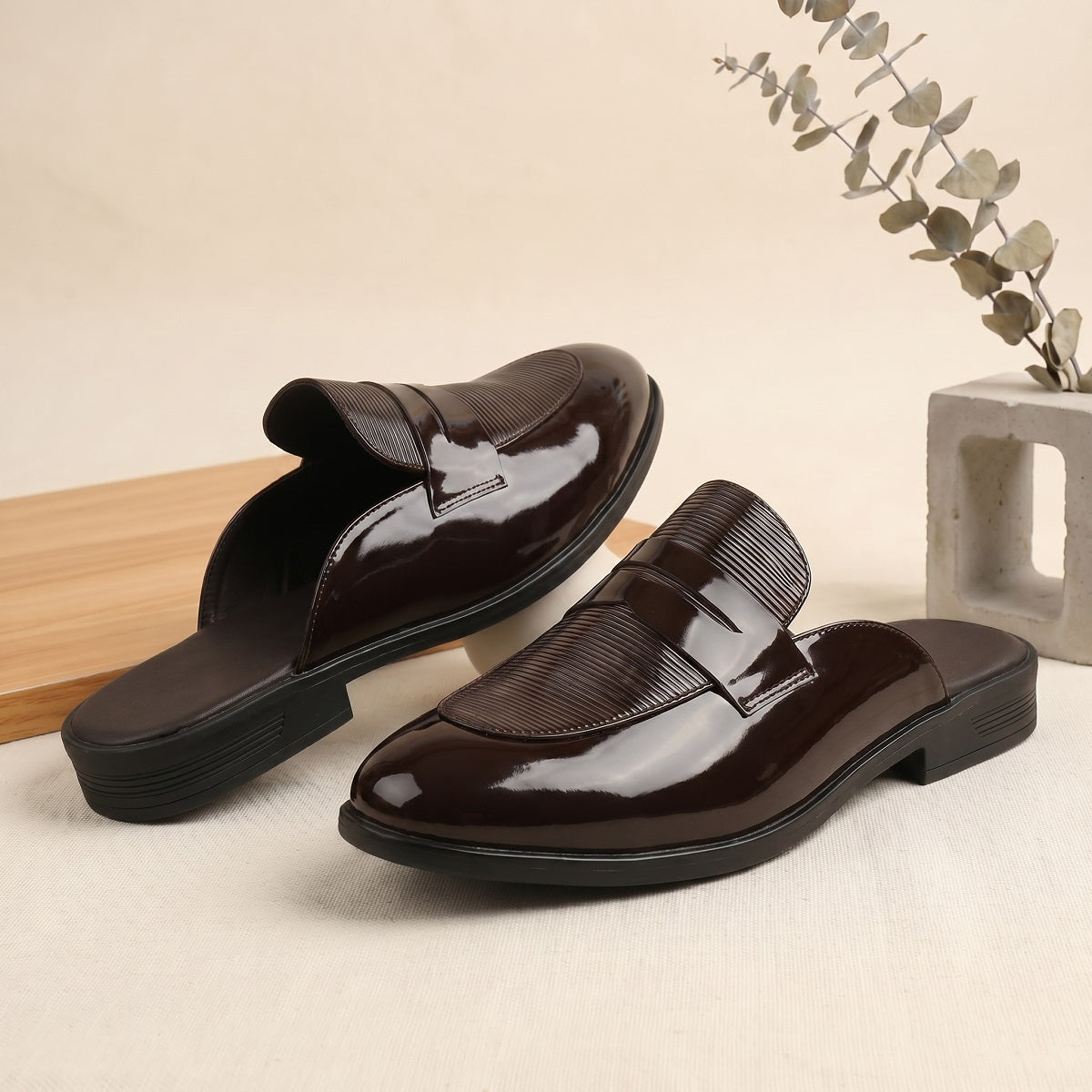 BAXXICO Luxury Patent Slip On Mule for Men