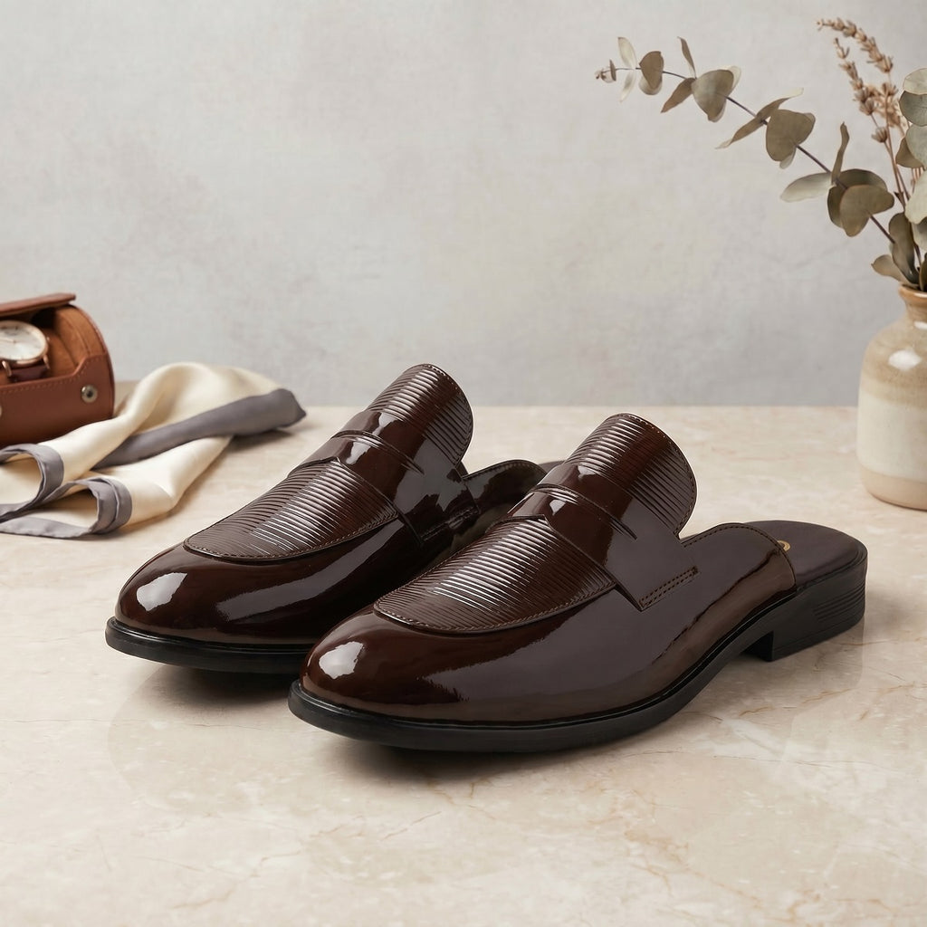 BAXXICO Luxury Patent Slip On Mule for Men
