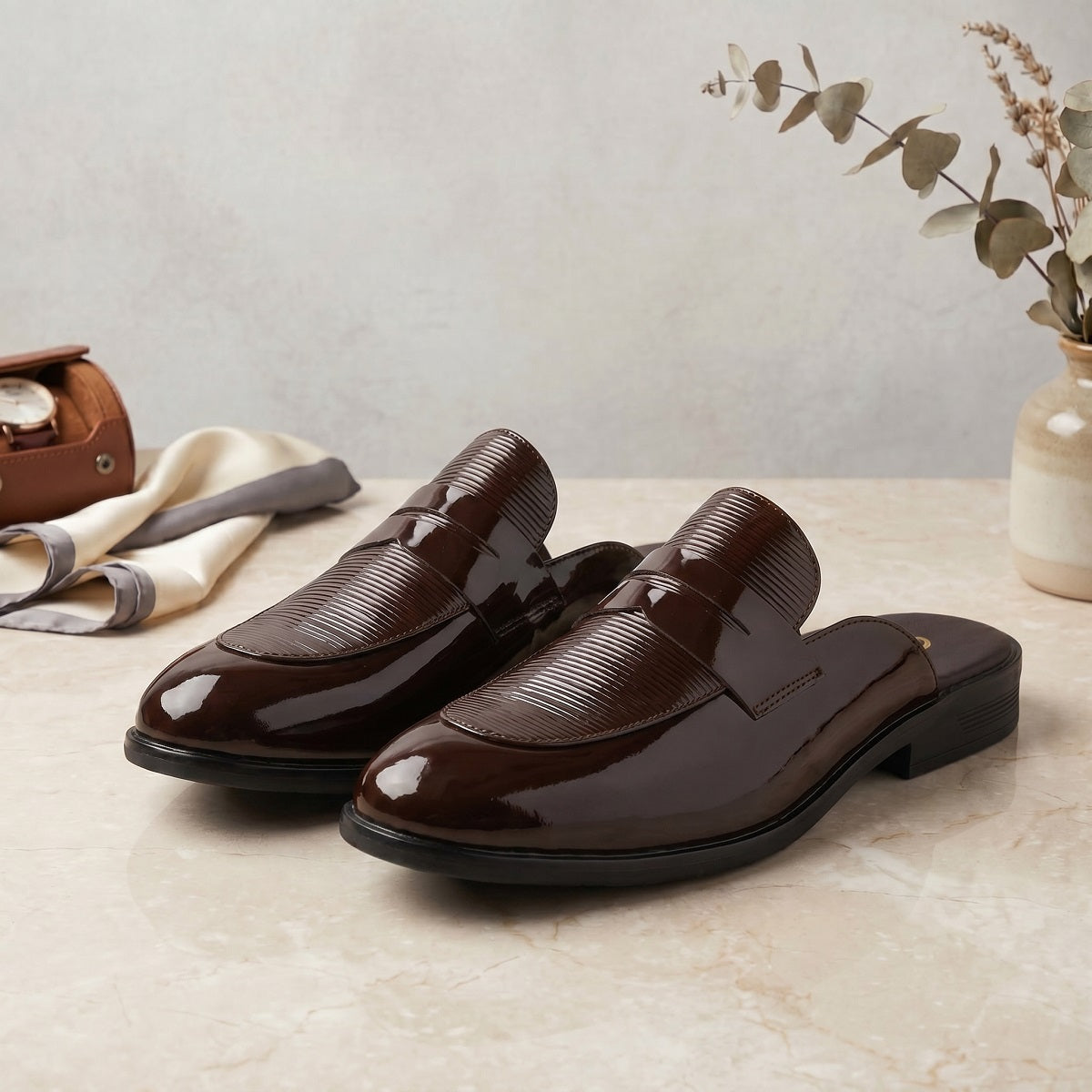 BAXXICO Luxury Patent Slip On Mule for Men