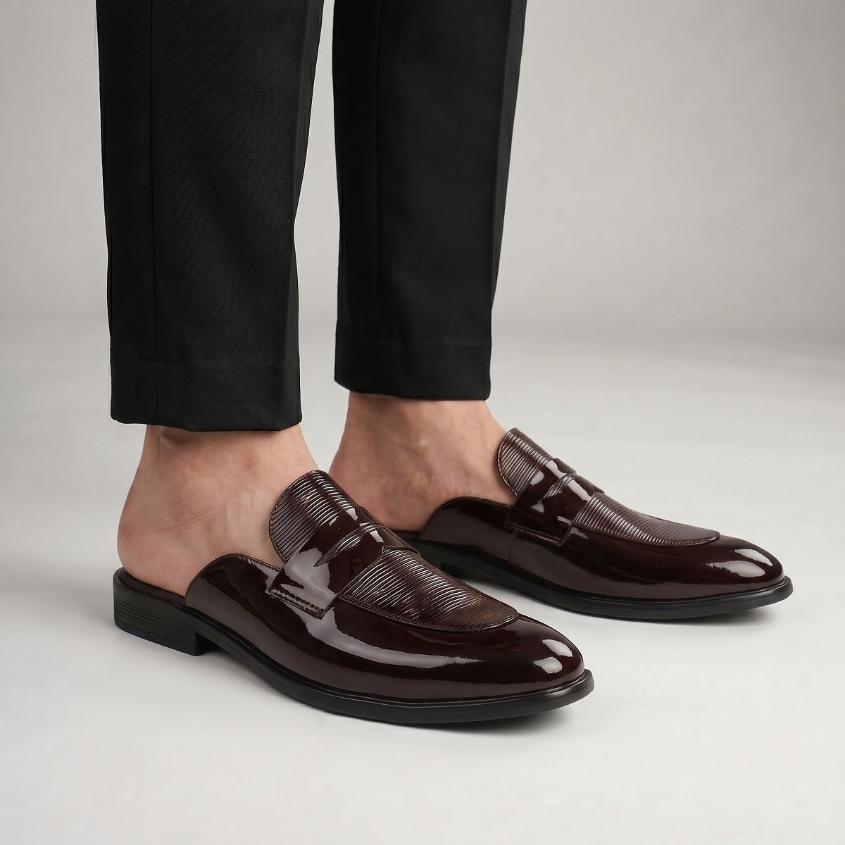 BAXXICO Luxury Patent Slip On Mule for Men