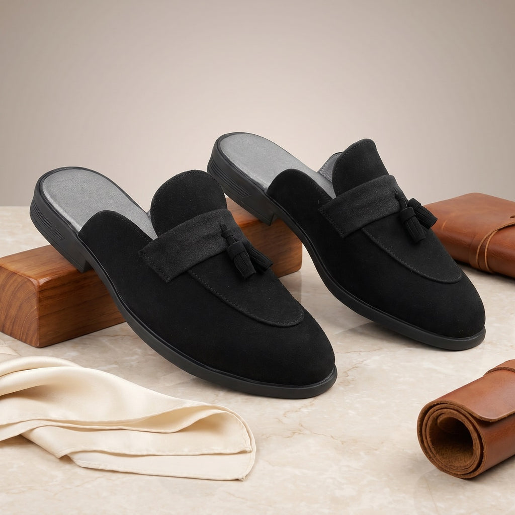 BAXXICO Mens Designer Suede Tassel Mule Loafers Classic Elegance