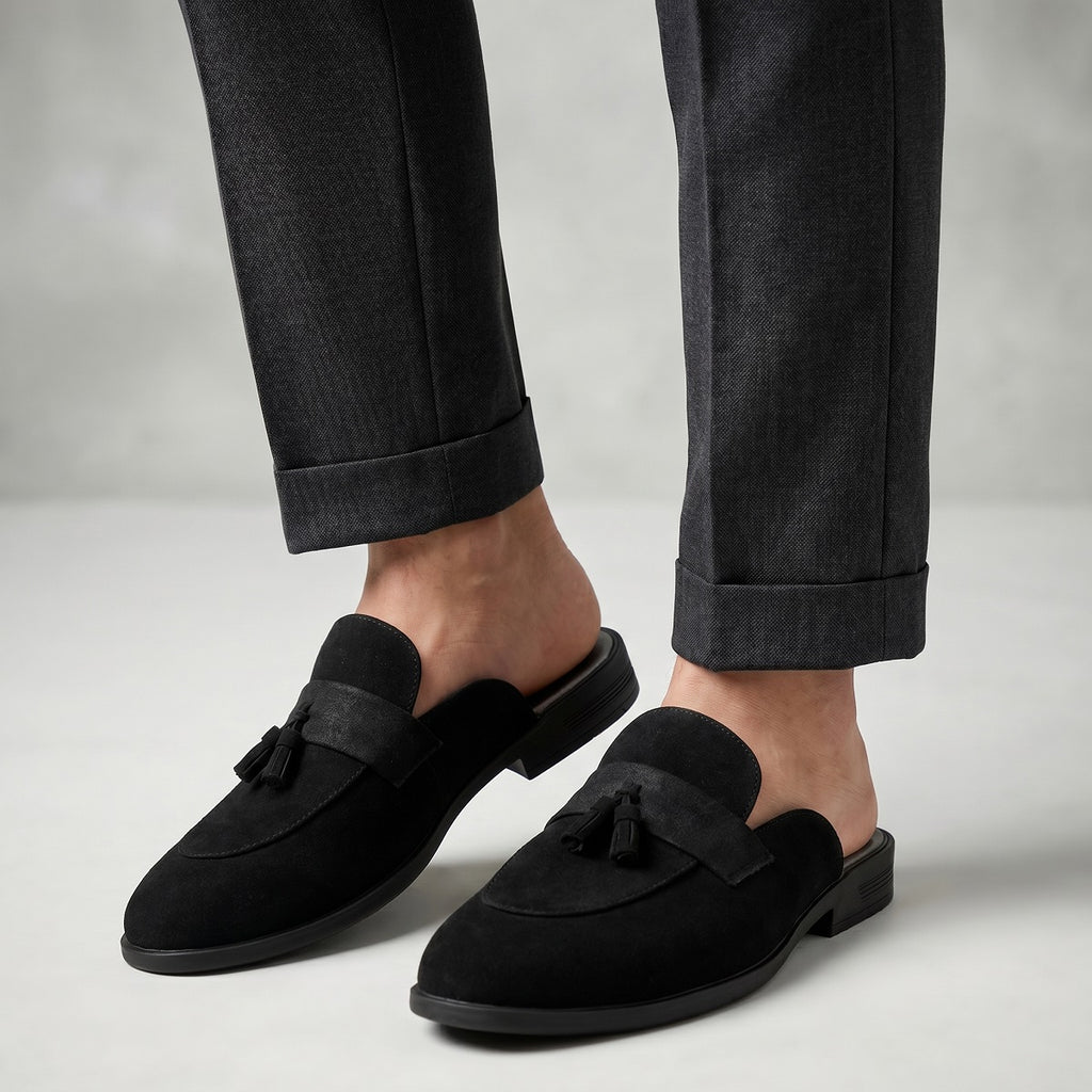 BAXXICO Mens Designer Suede Tassel Mule Loafers Classic Elegance