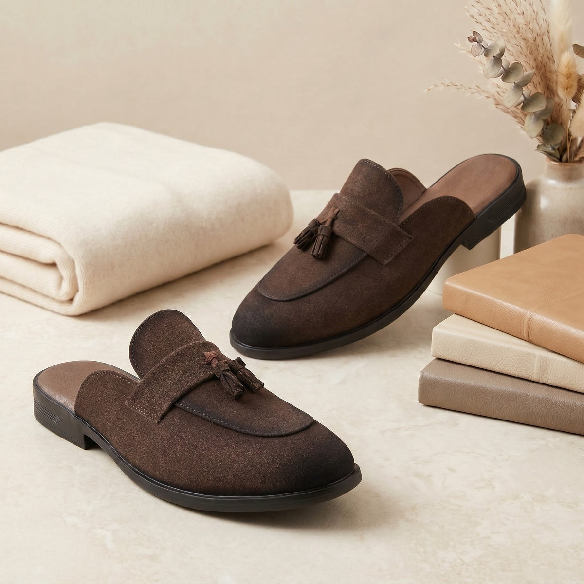 BAXXICO Mens Designer Suede Tassel Mule Loafers Classic Elegance