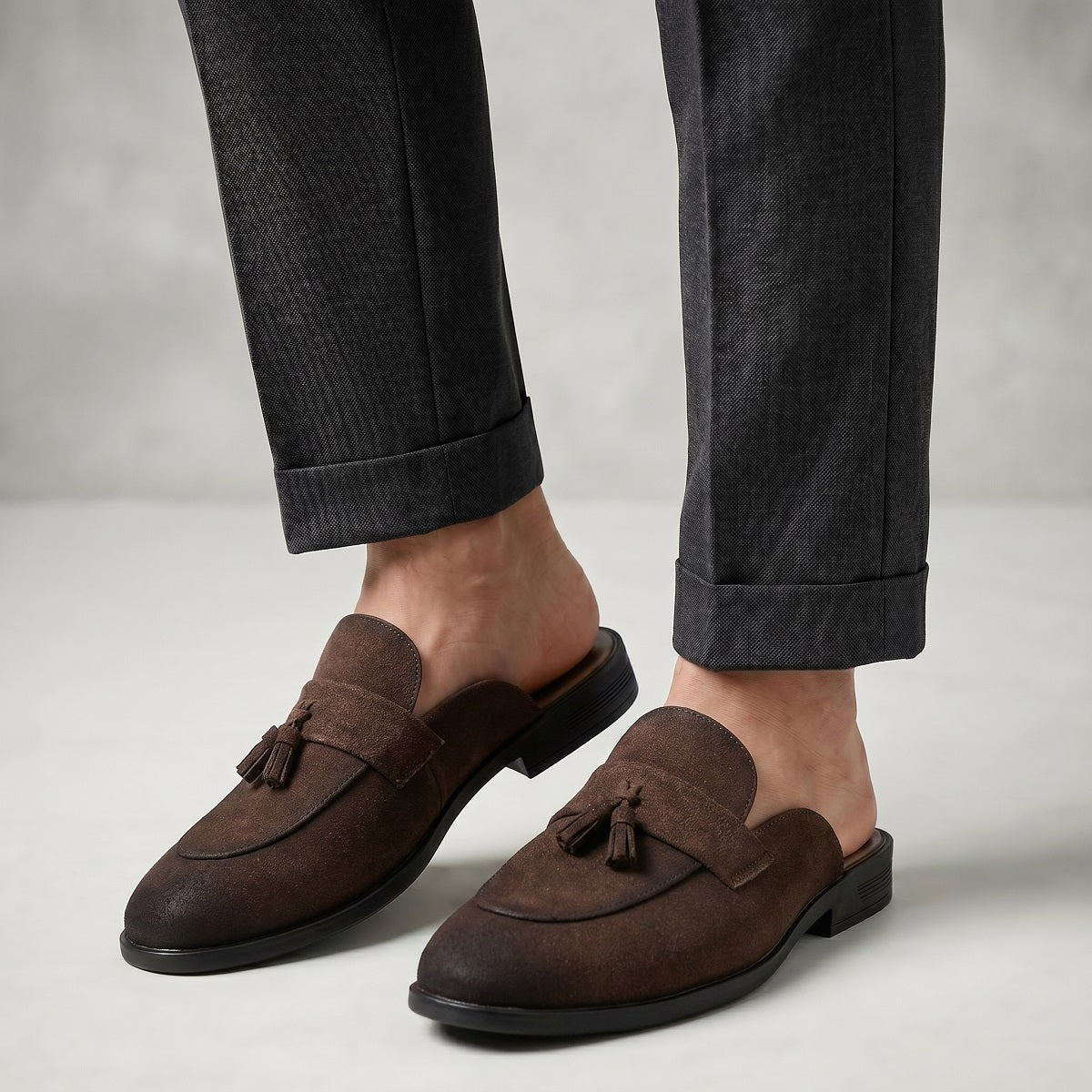 BAXXICO Mens Designer Suede Tassel Mule Loafers Classic Elegance