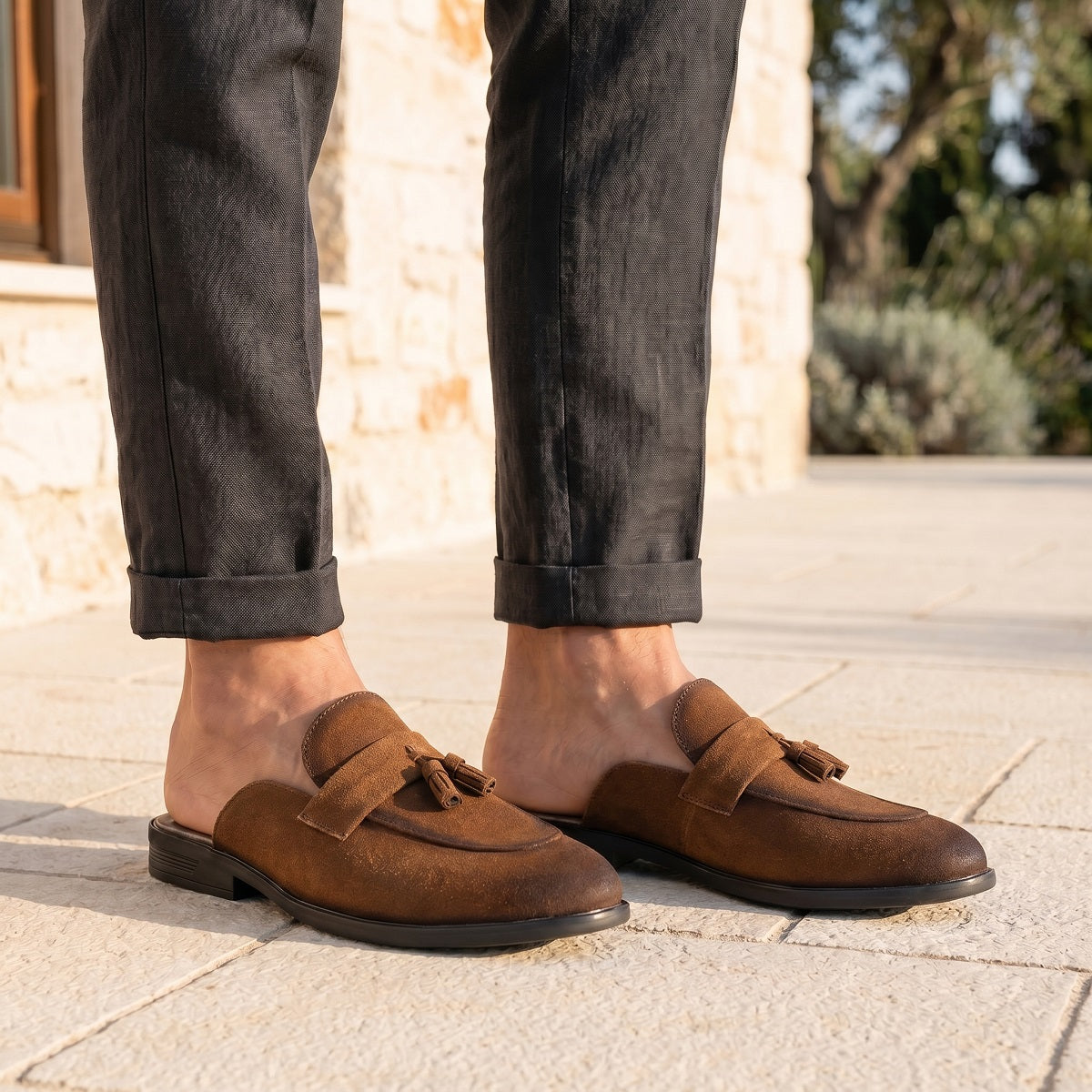 BAXXICO Mens Designer Suede Tassel Mule Loafers Classic Elegance