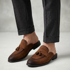 BAXXICO Mens Designer Suede Tassel Mule Loafers Classic Elegance