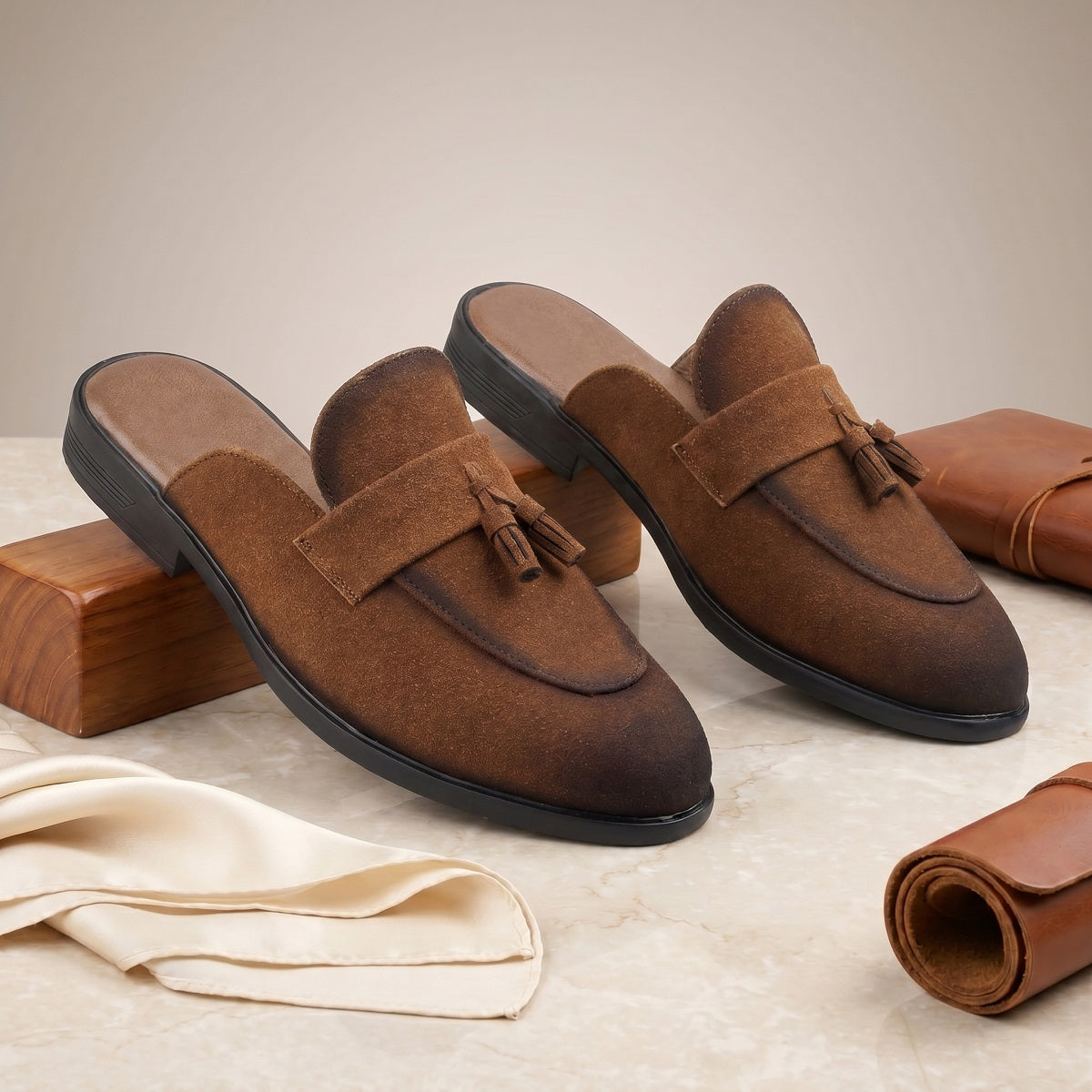 BAXXICO Mens Designer Suede Tassel Mule Loafers Classic Elegance