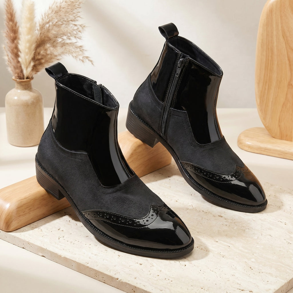 BAXXICO Mens Premium Suede and Patent Chelsea Boots