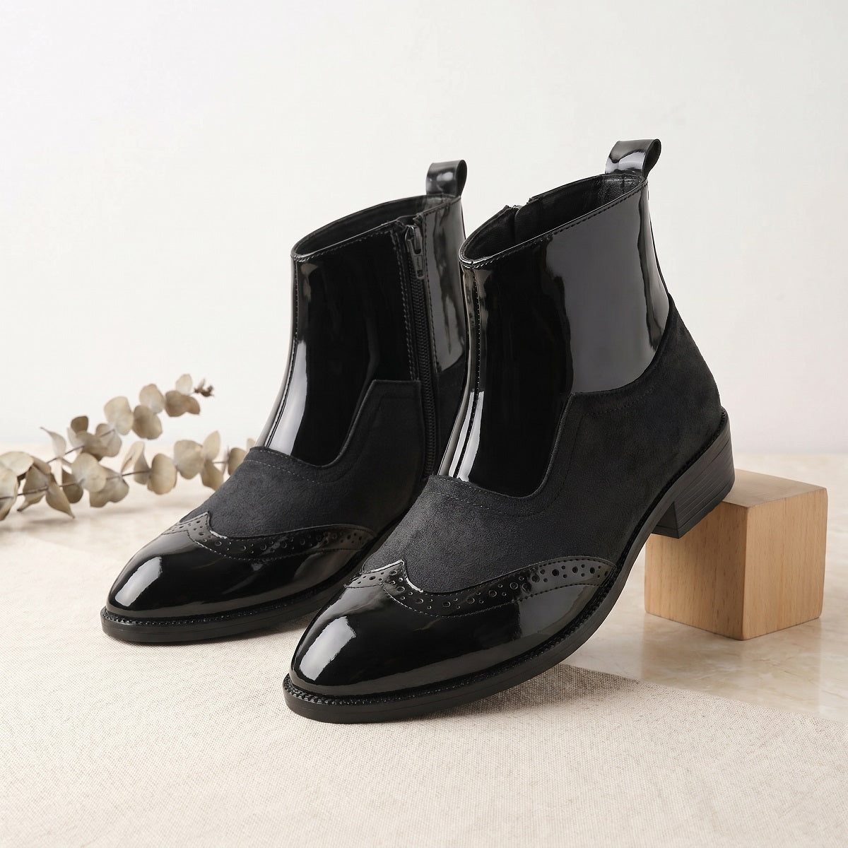 BAXXICO Mens Premium Suede and Patent Chelsea Boots