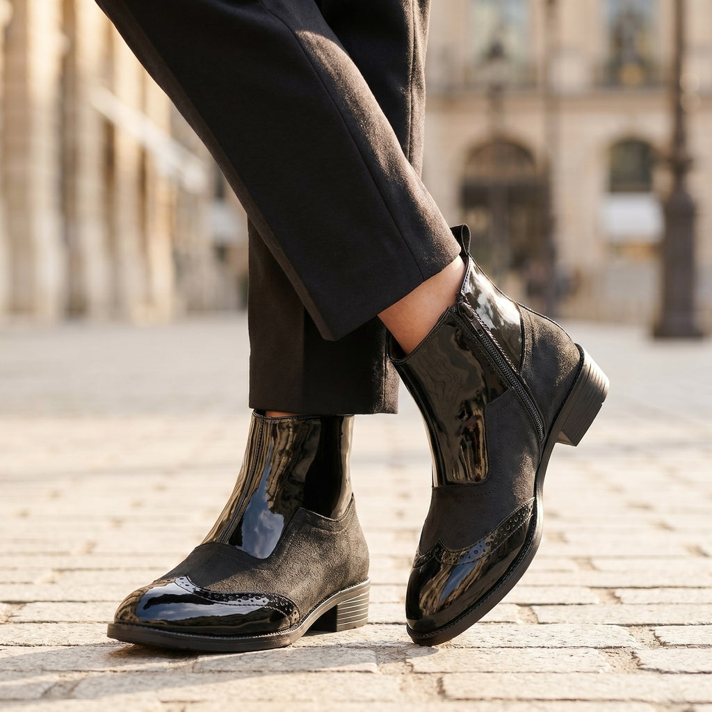 BAXXICO Mens Premium Suede and Patent Chelsea Boots