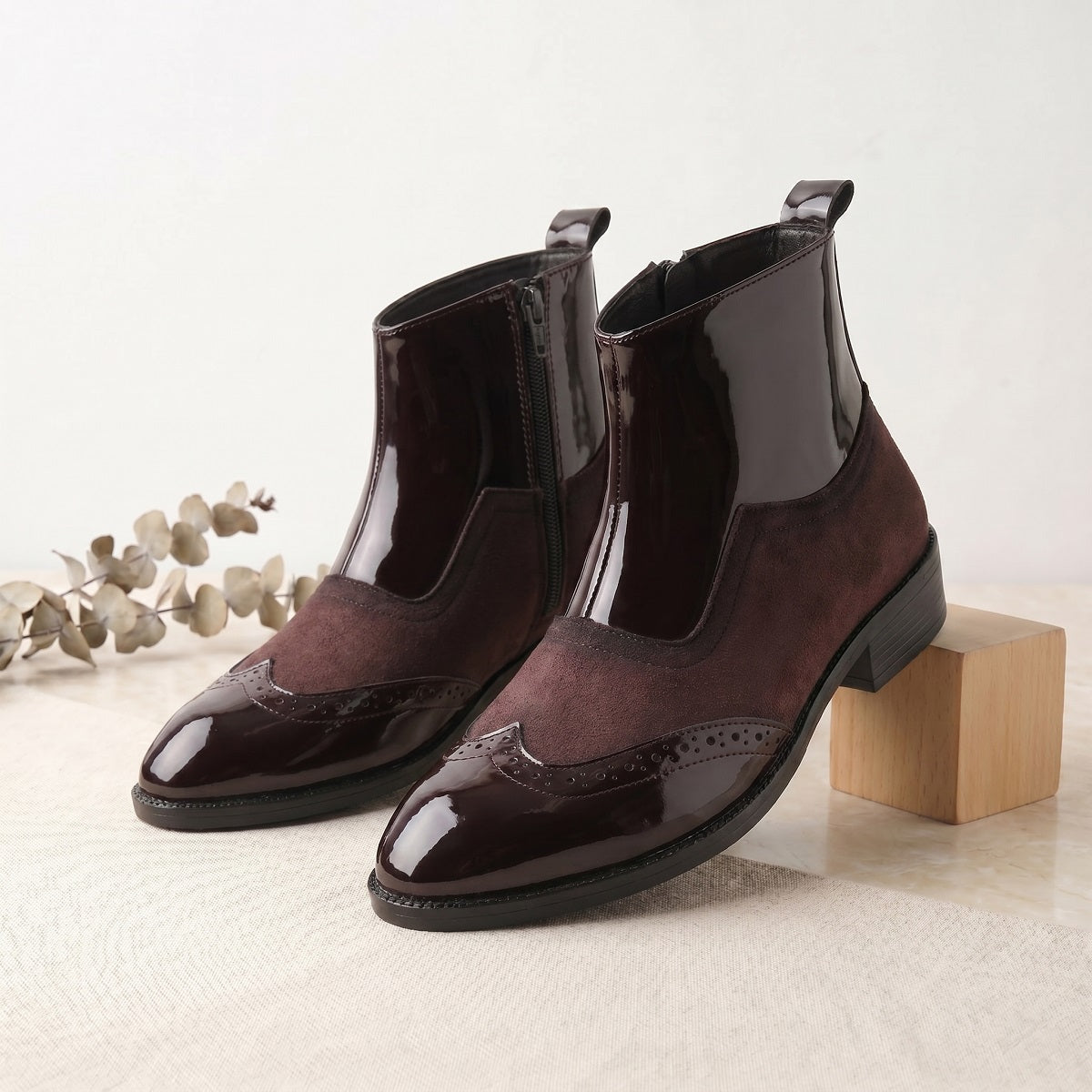 BAXXICO Mens Premium Suede and Patent Chelsea Boots