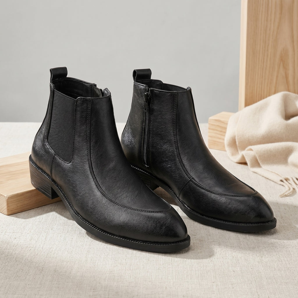 BAXXICO Men Faux Leather Chelsea Boots with Side Zipper and TPR Sole