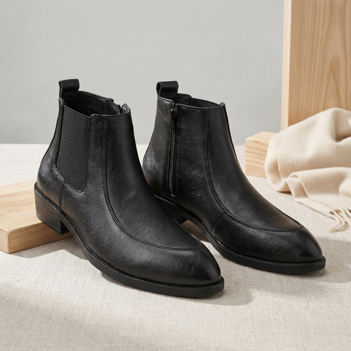 BAXXICO Men Faux Leather Chelsea Boots with Side Zipper and TPR Sole