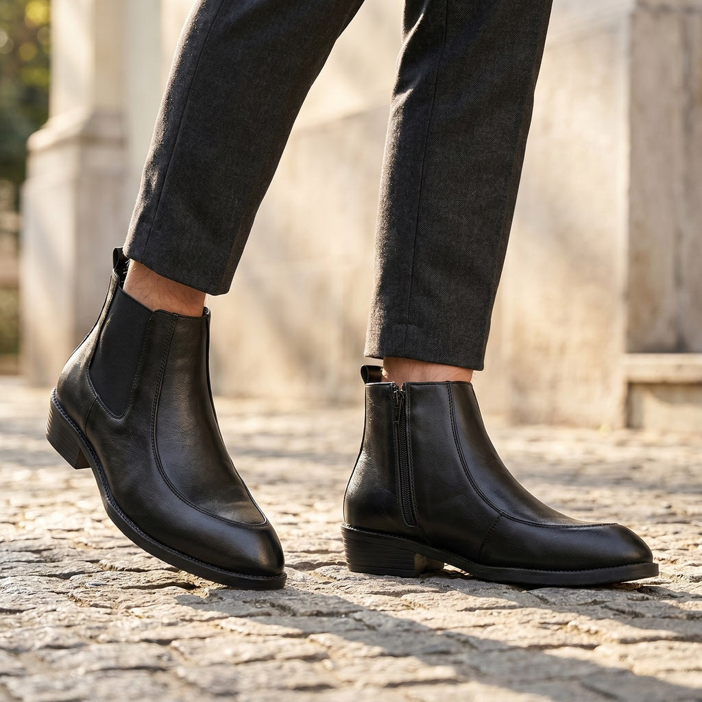 BAXXICO Men Faux Leather Chelsea Boots with Side Zipper and TPR Sole