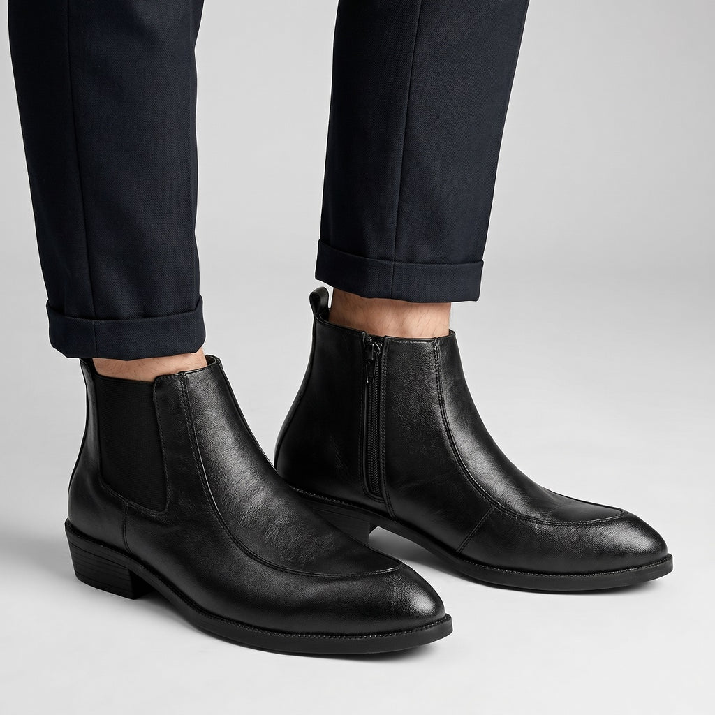 BAXXICO Men Faux Leather Chelsea Boots with Side Zipper and TPR Sole