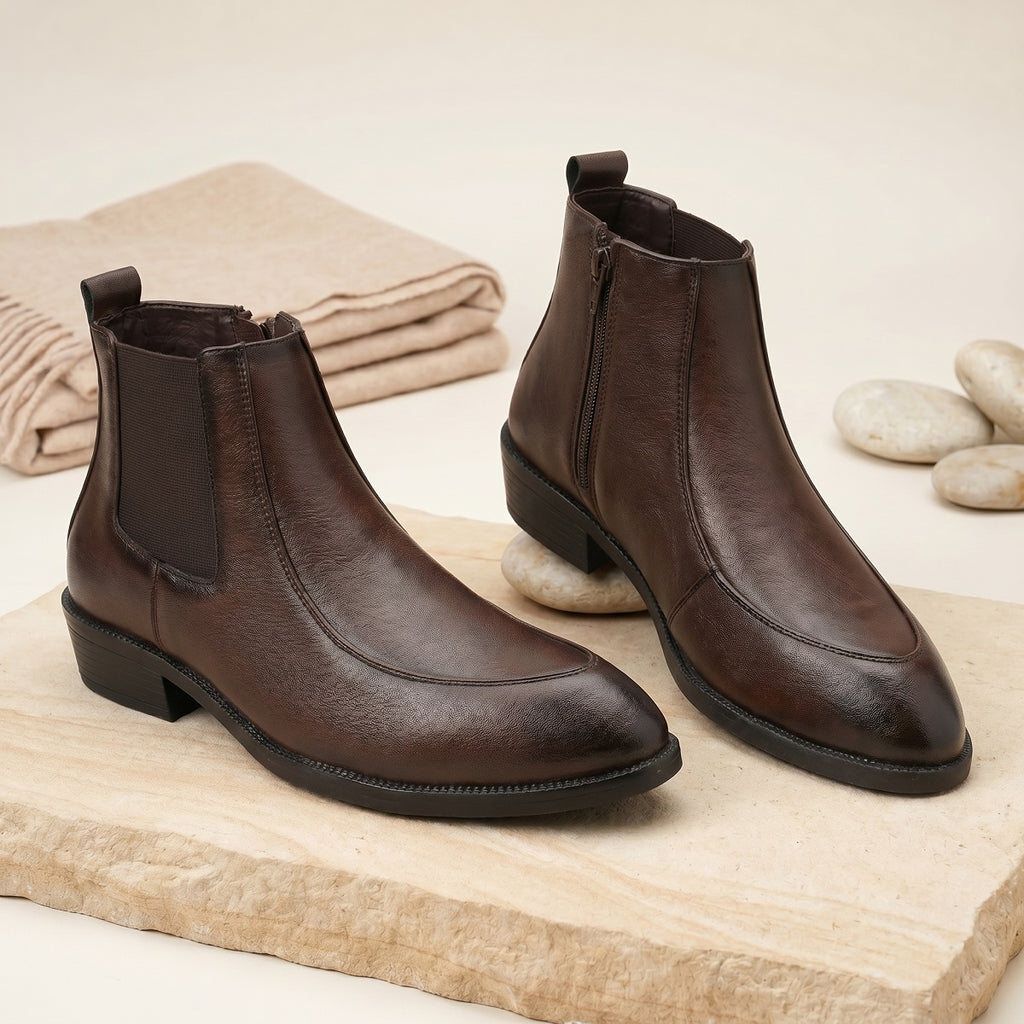 BAXXICO Men Faux Leather Chelsea Boots with Side Zipper and TPR Sole