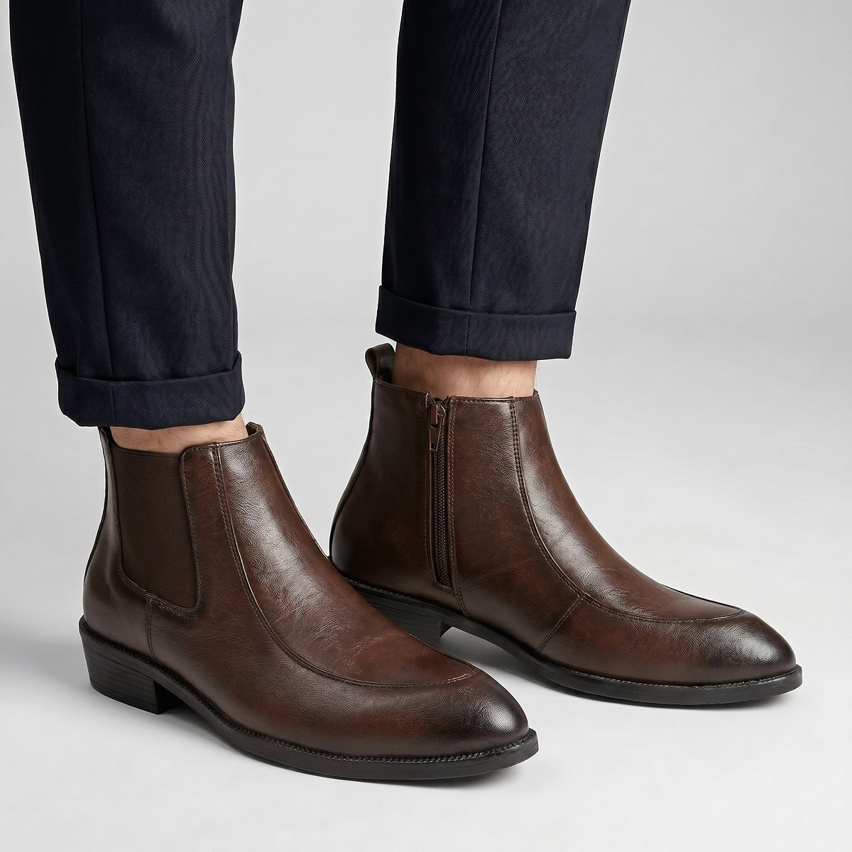 BAXXICO Men Faux Leather Chelsea Boots with Side Zipper and TPR Sole