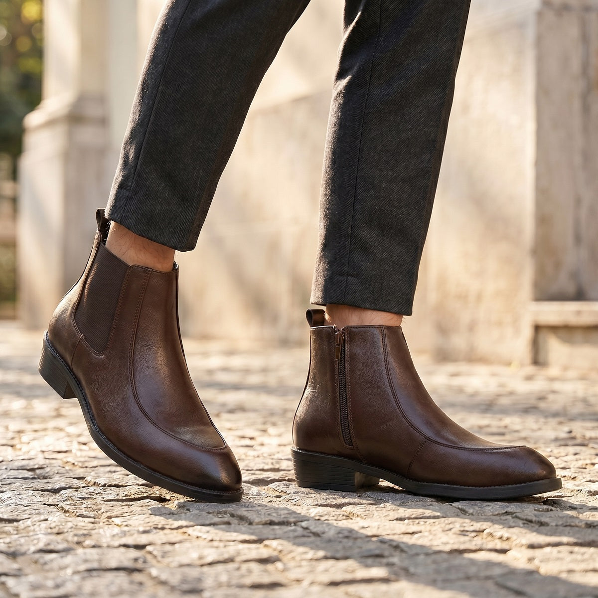BAXXICO Men Faux Leather Chelsea Boots with Side Zipper and TPR Sole