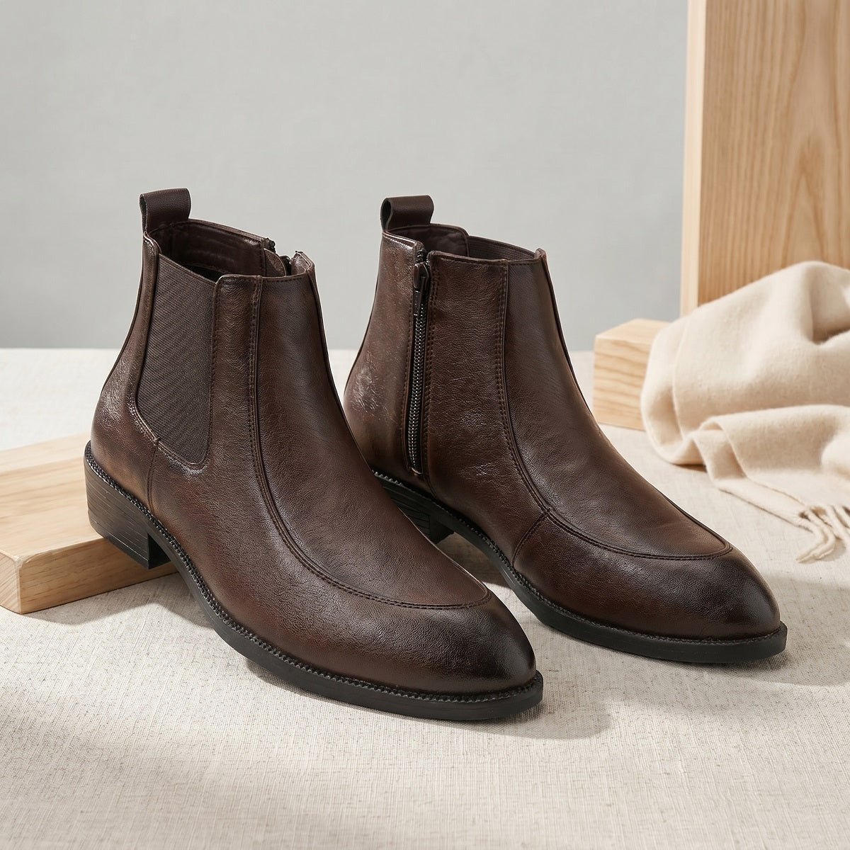 BAXXICO Men Faux Leather Chelsea Boots with Side Zipper and TPR Sole