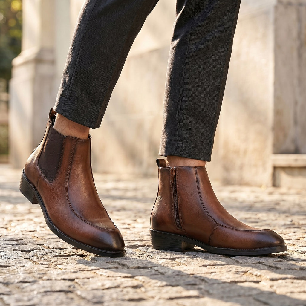 BAXXICO Men Faux Leather Chelsea Boots with Side Zipper and TPR Sole