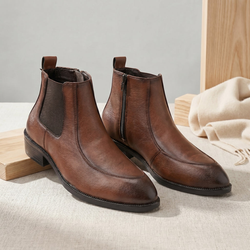 BAXXICO Men Faux Leather Chelsea Boots with Side Zipper and TPR Sole