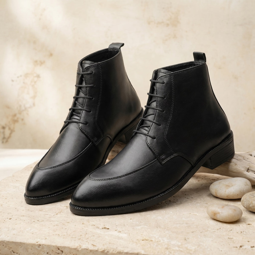 BAXXICO Mens Faux Leather Lace Up Ankle Boots with TPR Sole