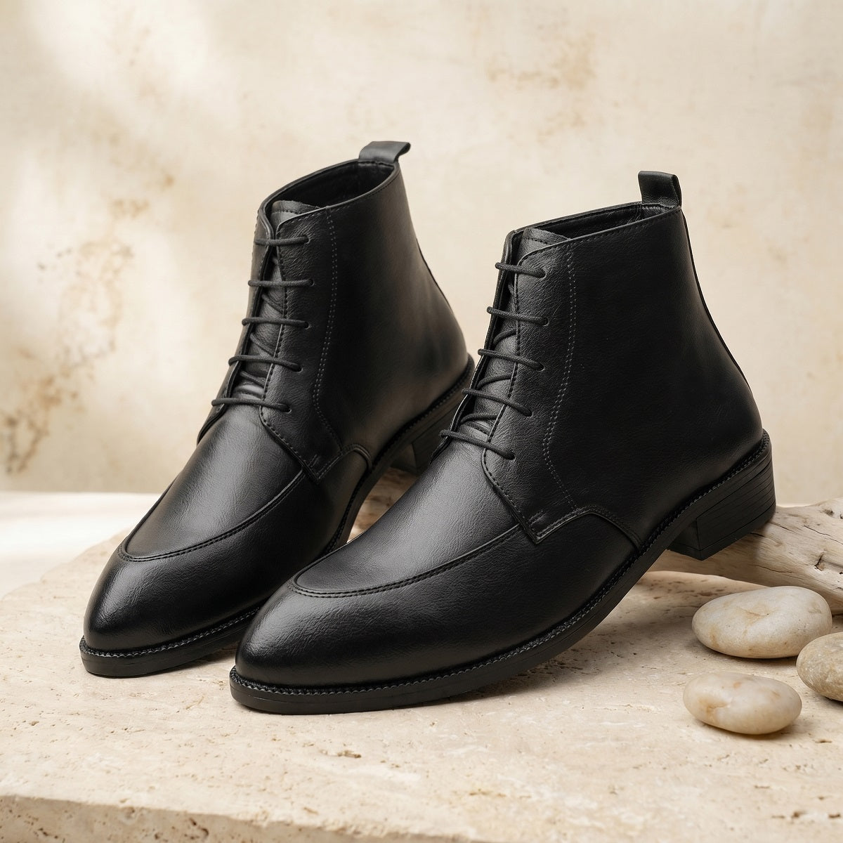 BAXXICO Mens Faux Leather Lace Up Ankle Boots with TPR Sole