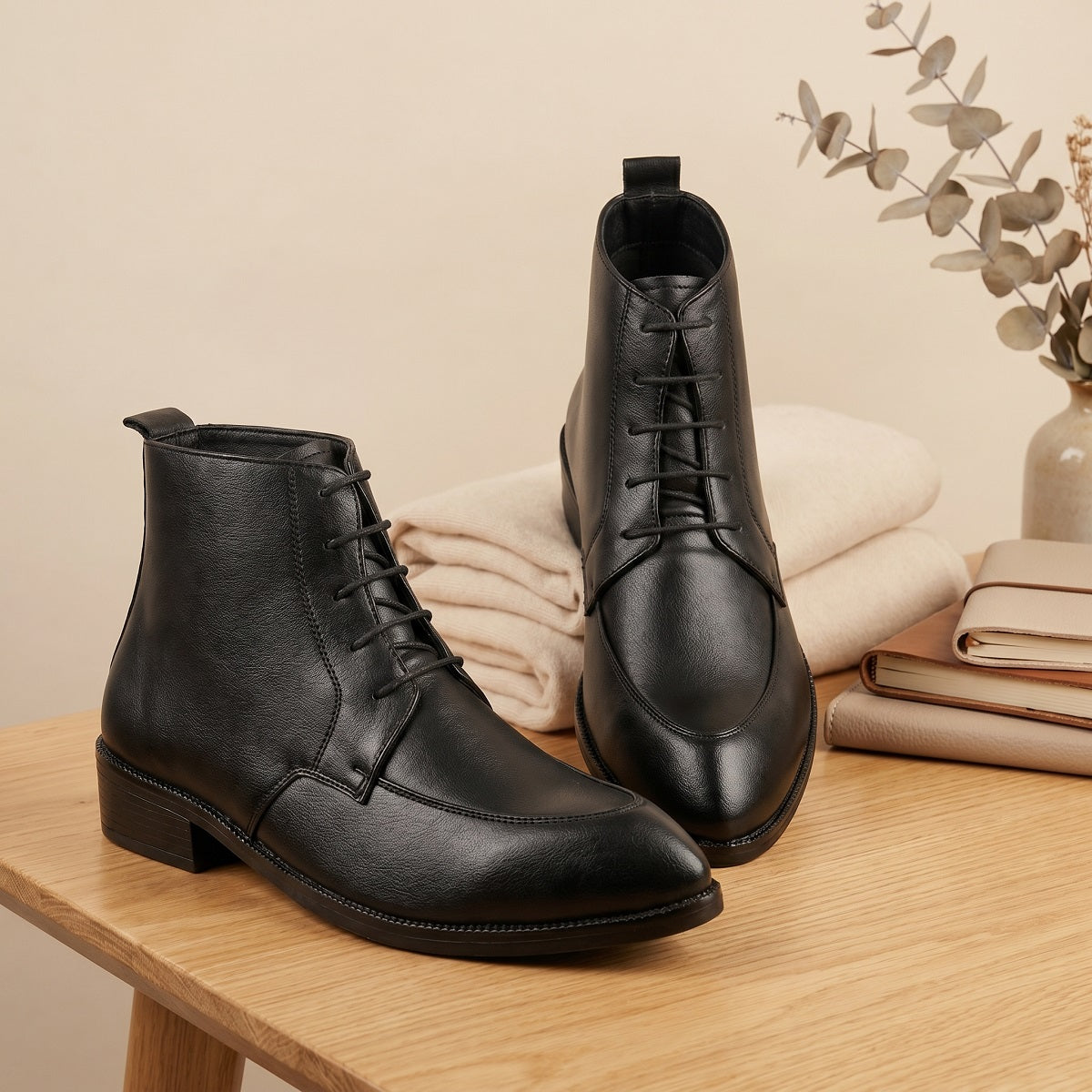 BAXXICO Mens Faux Leather Lace Up Ankle Boots with TPR Sole