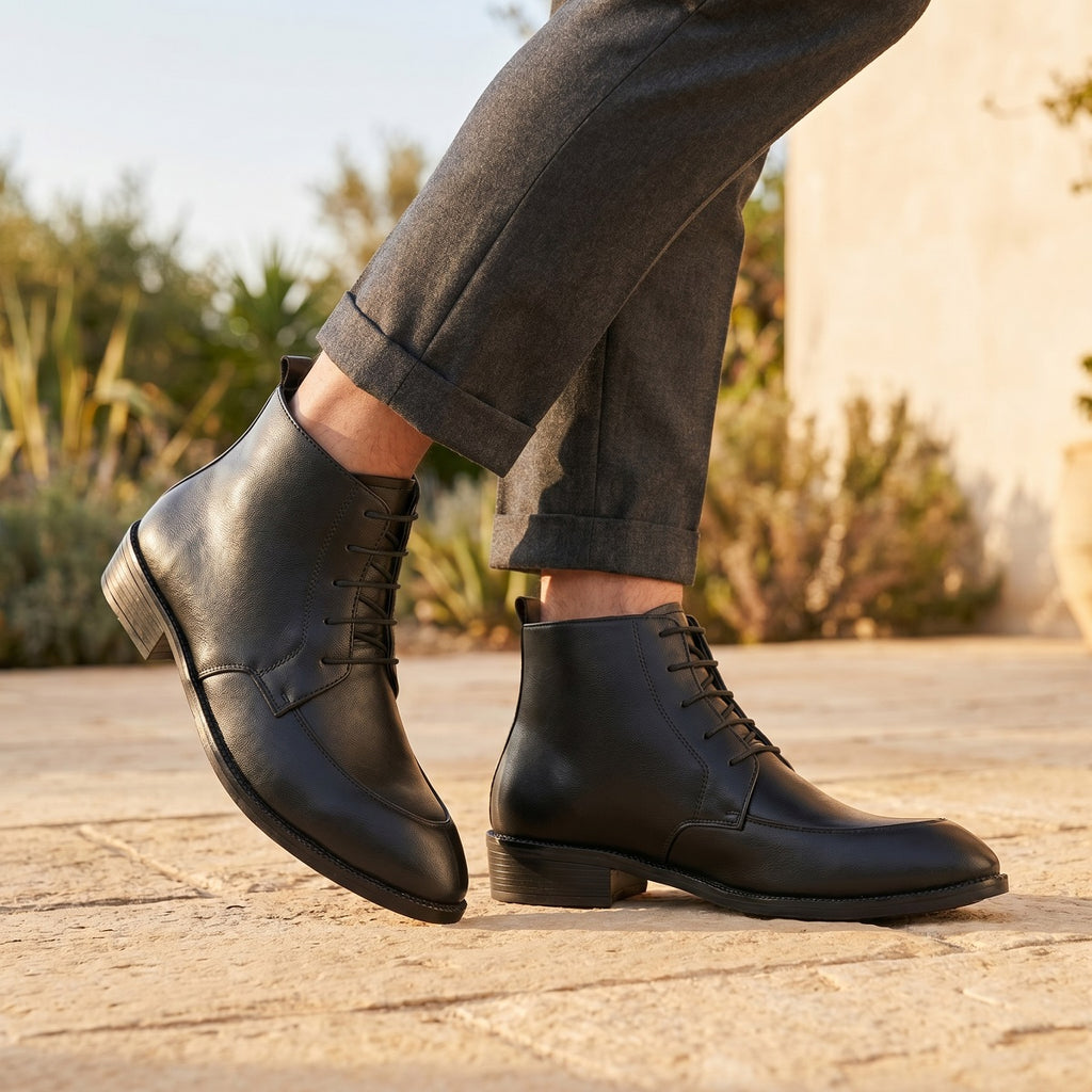 BAXXICO Mens Faux Leather Lace Up Ankle Boots with TPR Sole