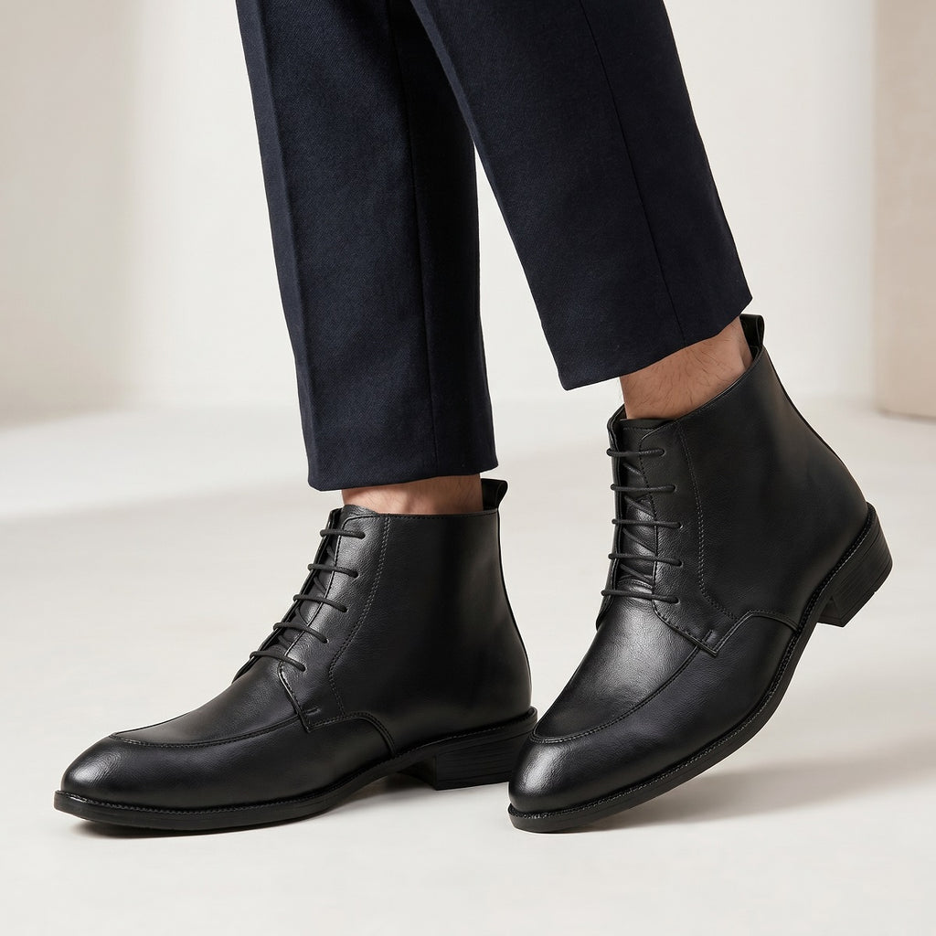 BAXXICO Mens Faux Leather Lace Up Ankle Boots with TPR Sole