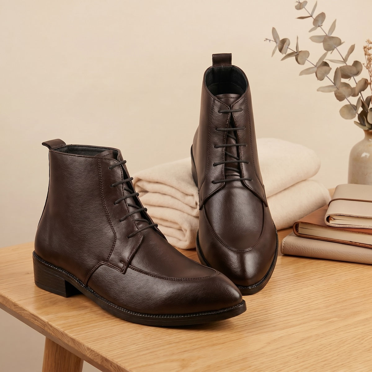BAXXICO Mens Faux Leather Lace Up Ankle Boots with TPR Sole