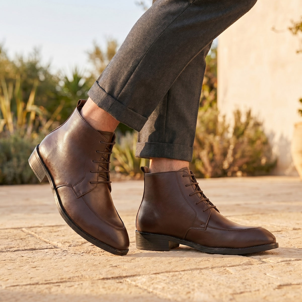 BAXXICO Mens Faux Leather Lace Up Ankle Boots with TPR Sole