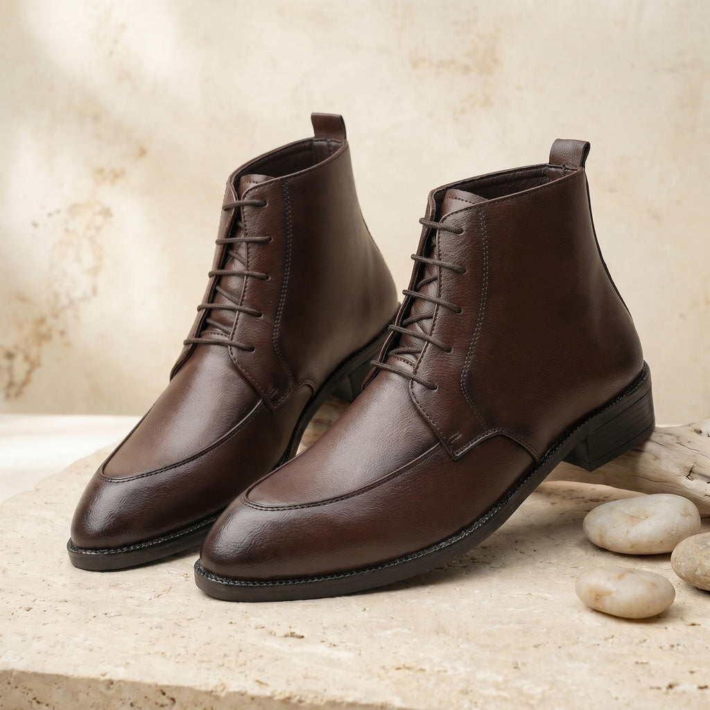 BAXXICO Mens Faux Leather Lace Up Ankle Boots with TPR Sole