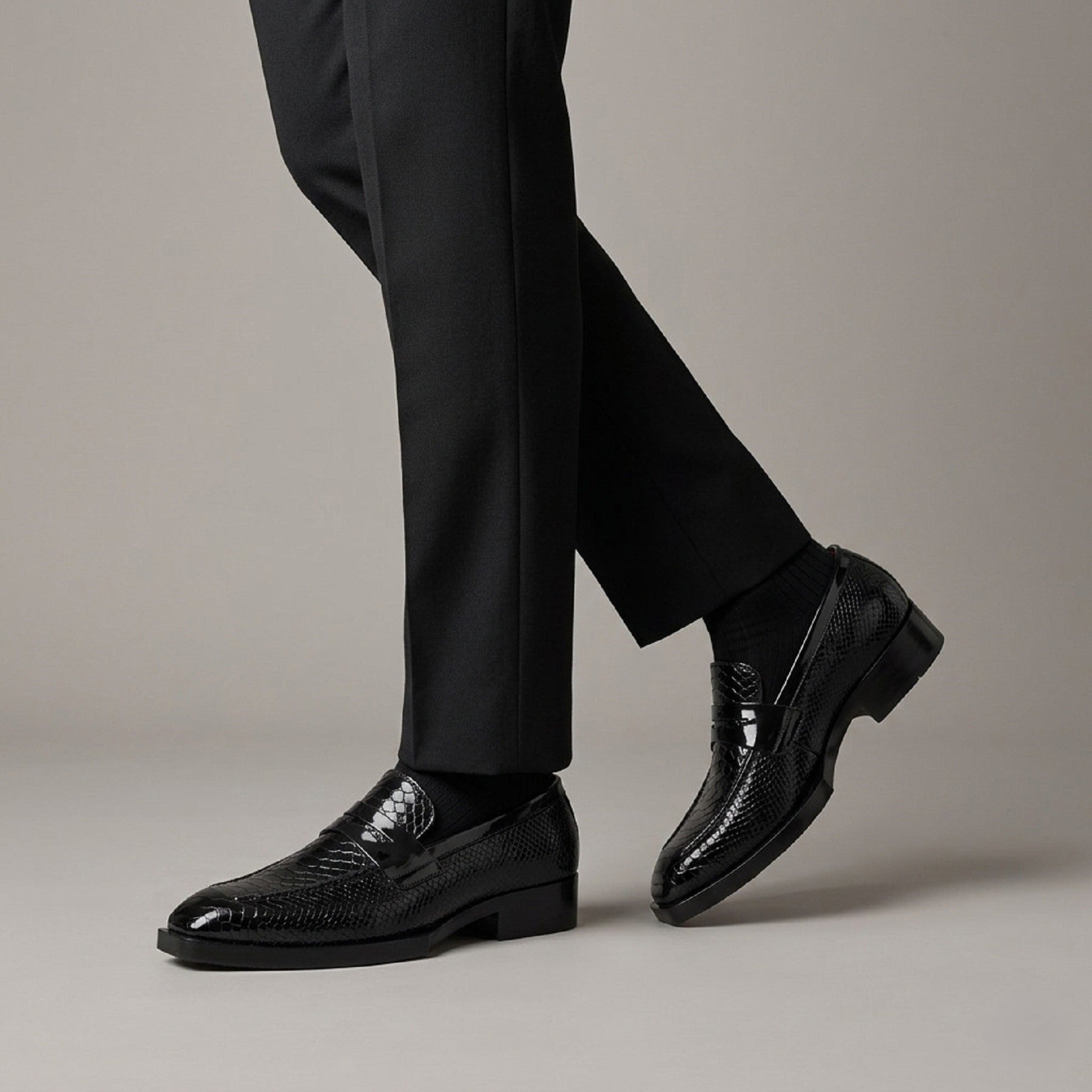 BAXXICO Premium Crocodile Texture Loafers with Elevated Heel Design