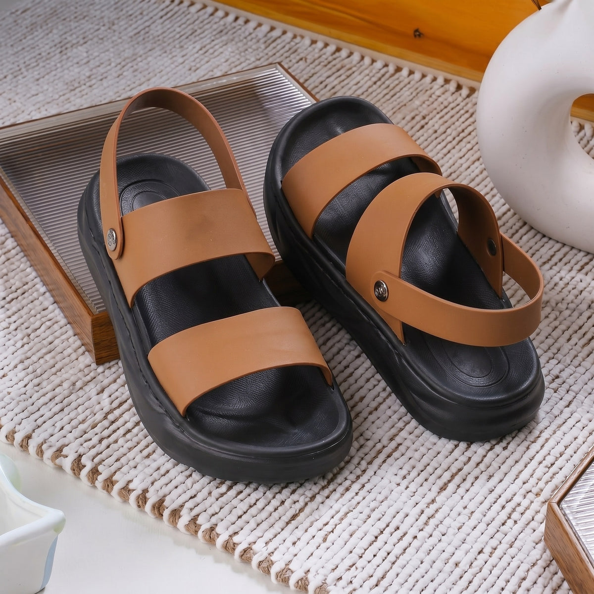 BAXXICO Mens Double Strap Platform Sandals Comfortable Casual Footwear