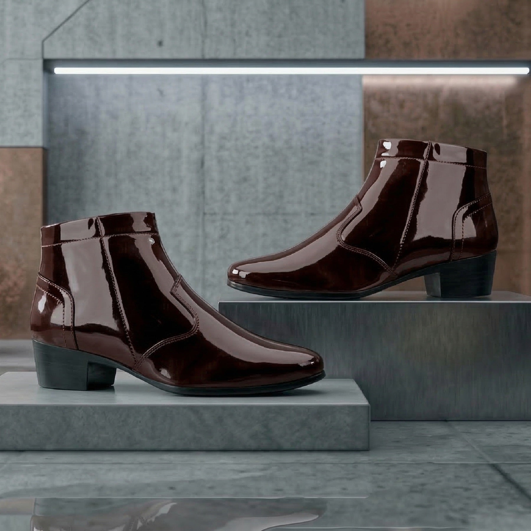 Mens Premium Gloss Chelsea Boots 2 inch Built in Elevator Lift