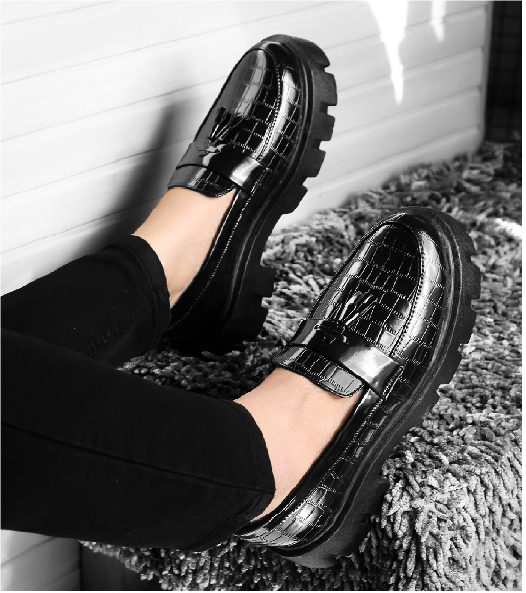 Baxxico Premium Patent Vegan Tassel Slip ons for Men