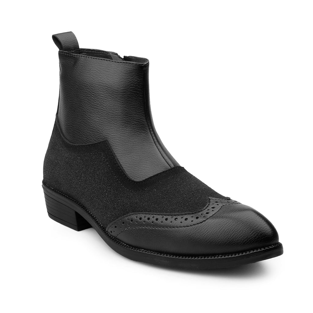 BAXXICO Luxury Elevated Heel Boots with Classic Brogue Texture Finish