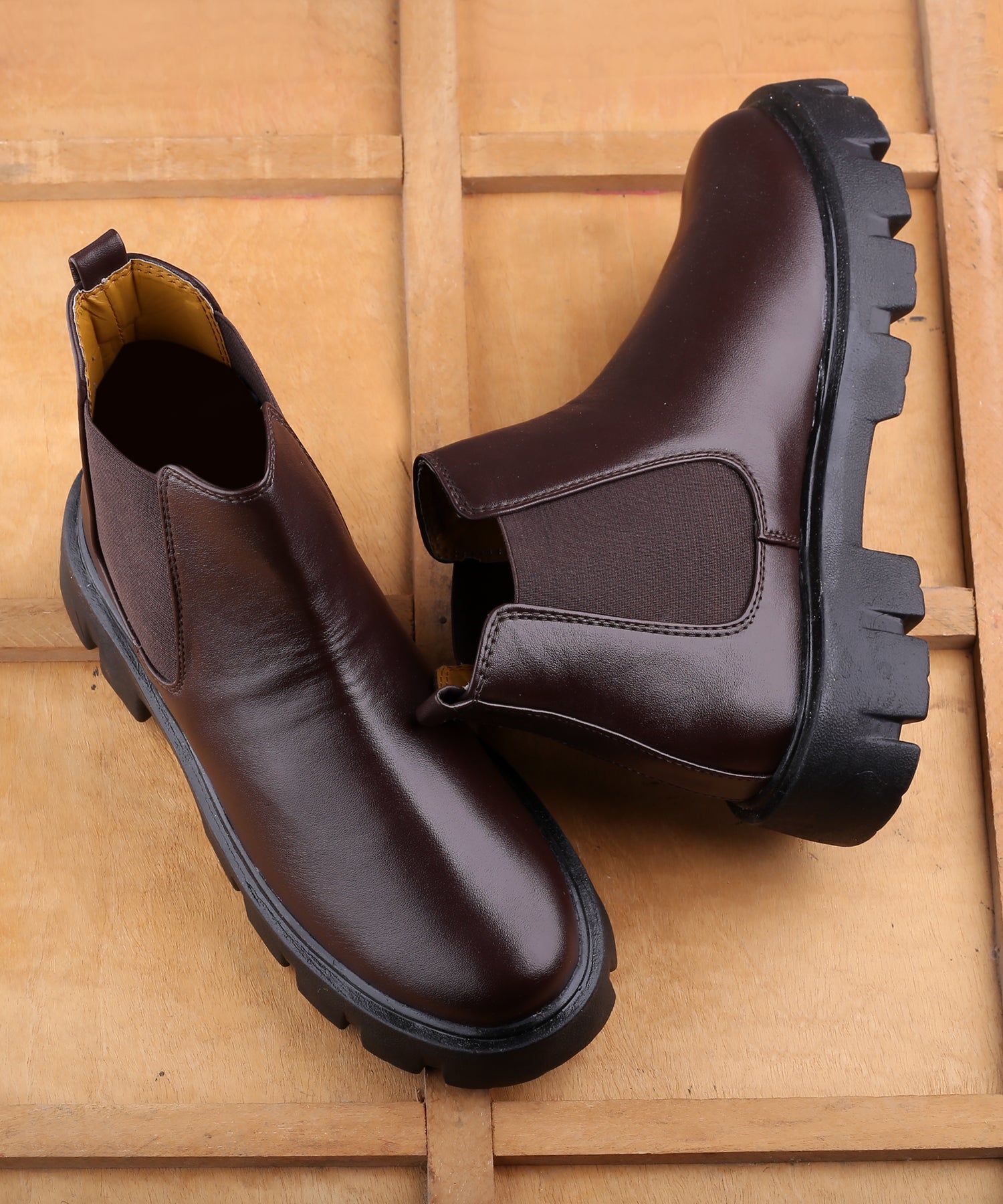 Baxxico Faux Vegan Leather Chelsea Ankle Slip on Boots for Men